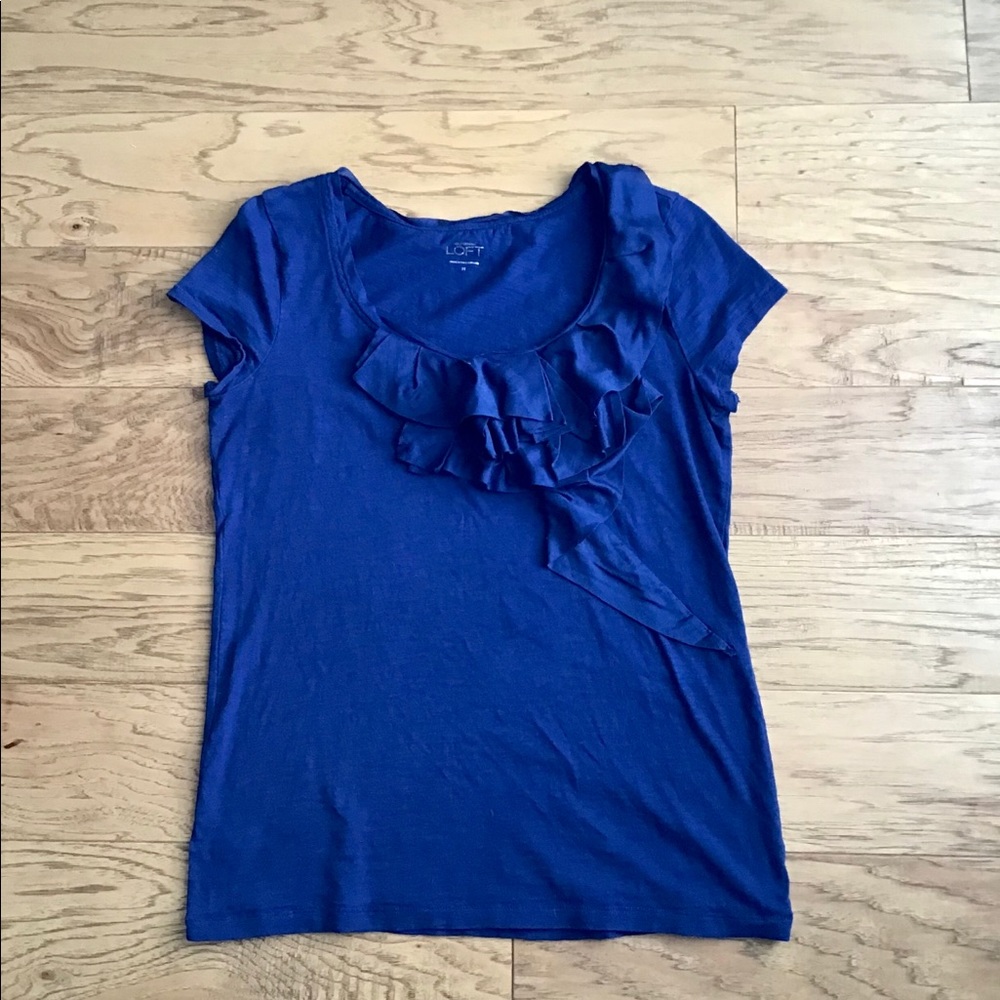 LOFT Dark Blue Ruffle Tee